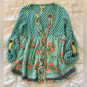 Matilda Jane Teal and White Gingham Top